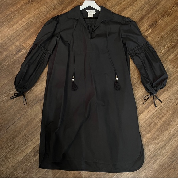 Max Mara Fedora Cotton Poplin Shirt Dress Black Tassel Tie Sleeve Size 12 - Picture 2 of 9